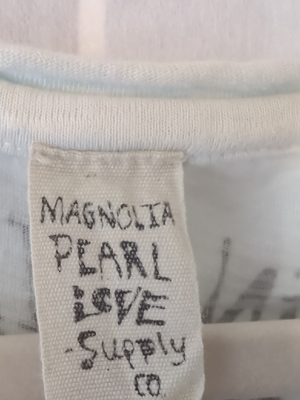 Magnolia Pearl Locals Only White Crewneck Tee with Subtle Pale Blue Trim - Picture 2 of 9